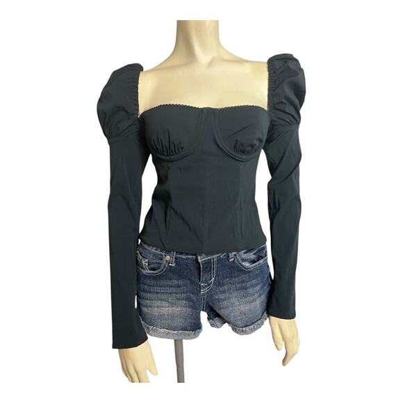 WeWoreWhat Long Sleeve Fitted Corset Top Black Women's 4 Goth Dark Academia - Picture 1 of 10